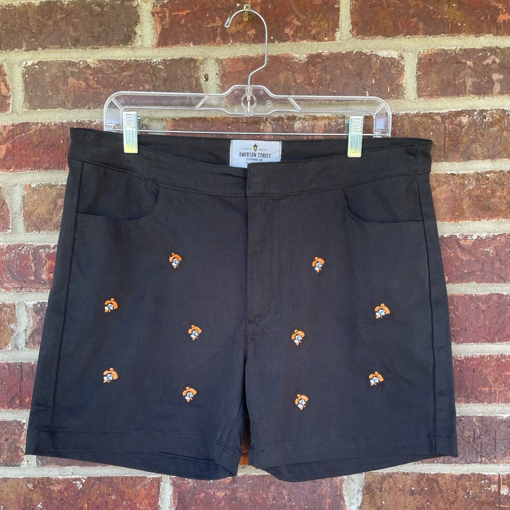 NWT Ladies Emerson Street OSU Cowboys Pistol Pete Black Stretch Shorts Sz Large